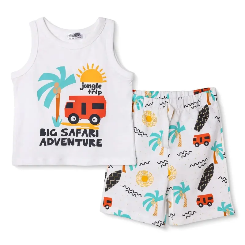 Baby Boy Vest & Shorts Set Animal Print Crew Neck - Ecru 1