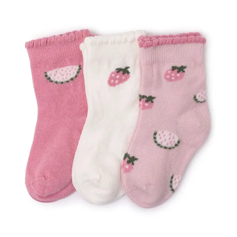 Baby Girl 3-Pack Ankle Socks Fruit Print - Pink Printed 1