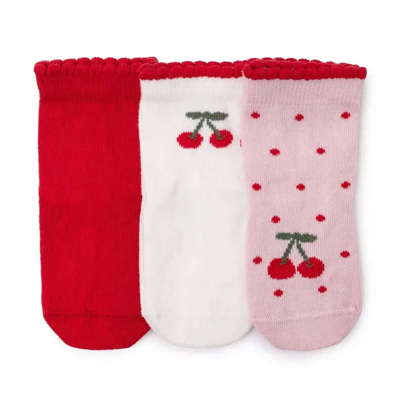 Baby Girl 3-Pack Ankle Socks Fruit Print - Red 1