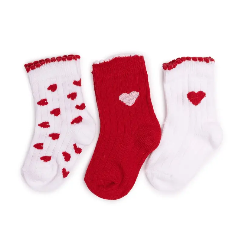 Baby Girl 3-Pack Ankle Socks Heart Print - Red 1