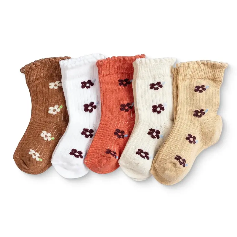 Baby Girl 5-Pack Ankle Socks Floral Print - Orange Printed 1
