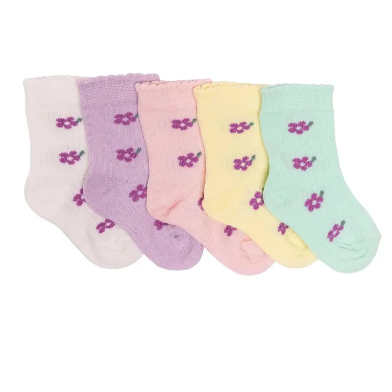 Baby Girl 5-Pack Ankle Socks Floral Print - Purple 1