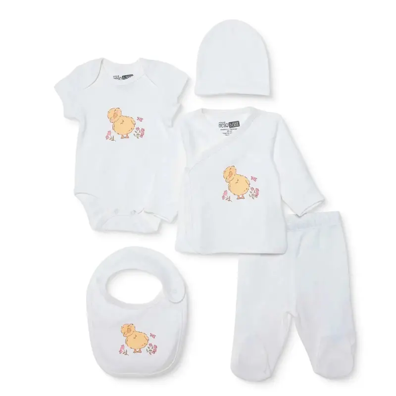 Baby Girl 5-Piece Newborn Hospital Box Set Snap Fastening Envelope Neck - Ecru 1