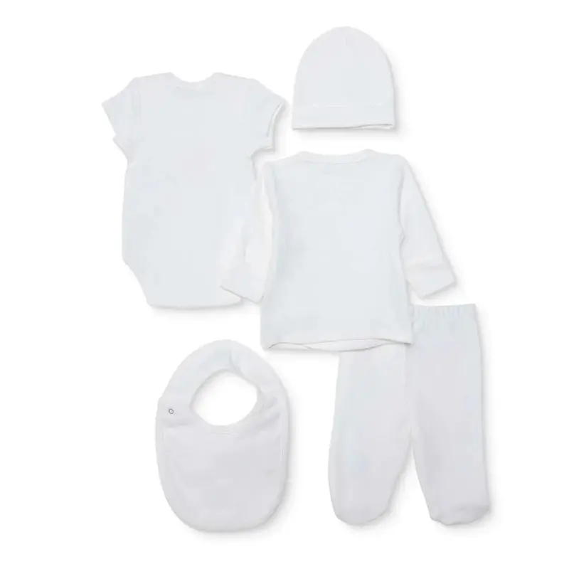 Baby Girl 5-Piece Newborn Hospital Box Set Snap Fastening Envelope Neck - Ecru 2