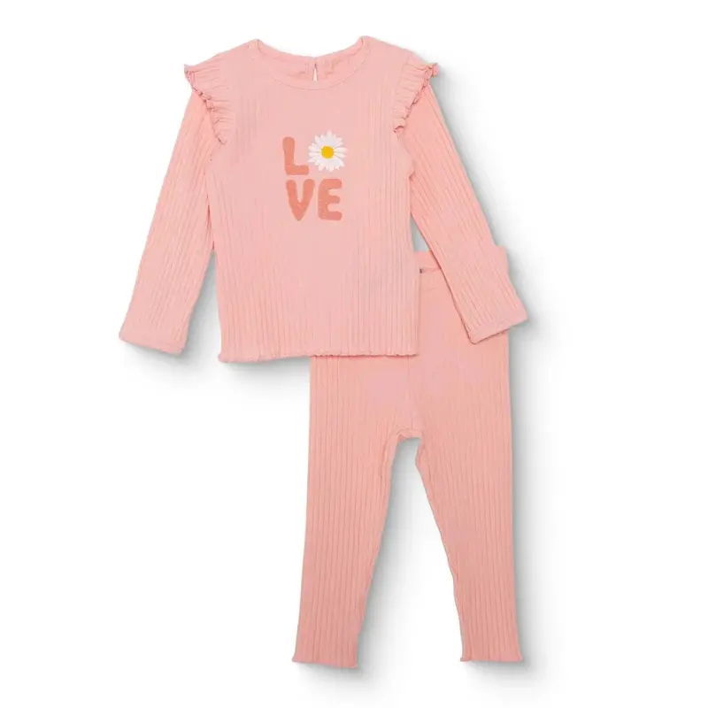 Baby Girl Blouse & Leggings Set Text Print Crew Neck Long Sleeve - Light Pink 1