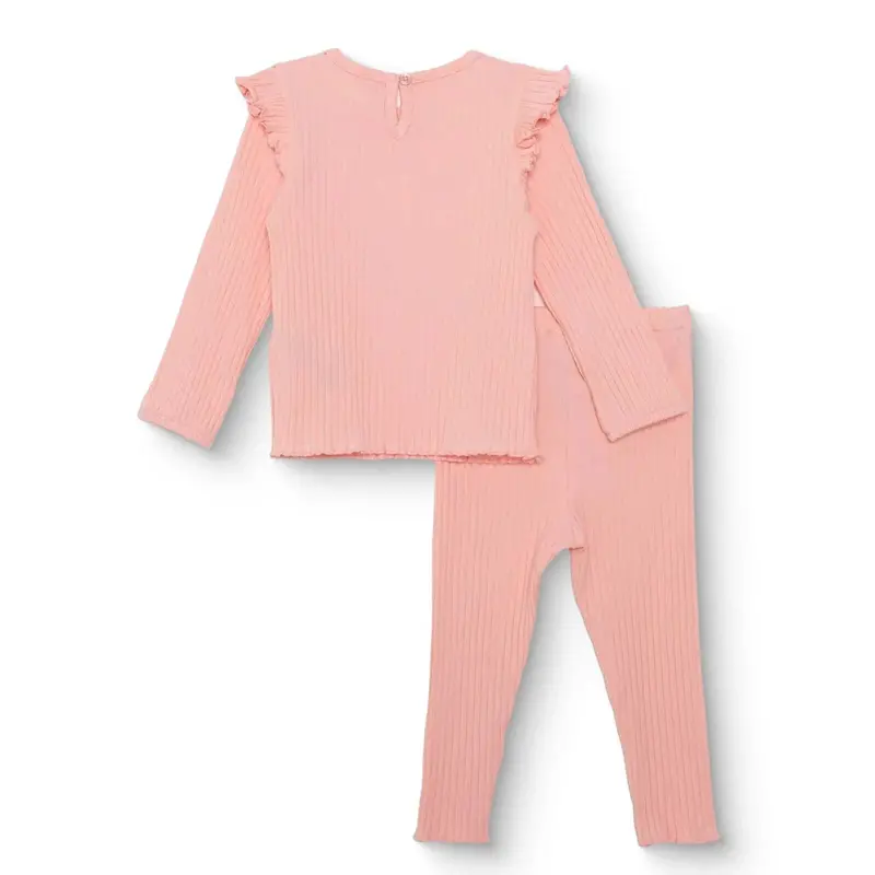 Baby Girl Blouse & Leggings Set Text Print Crew Neck Long Sleeve - Light Pink 2