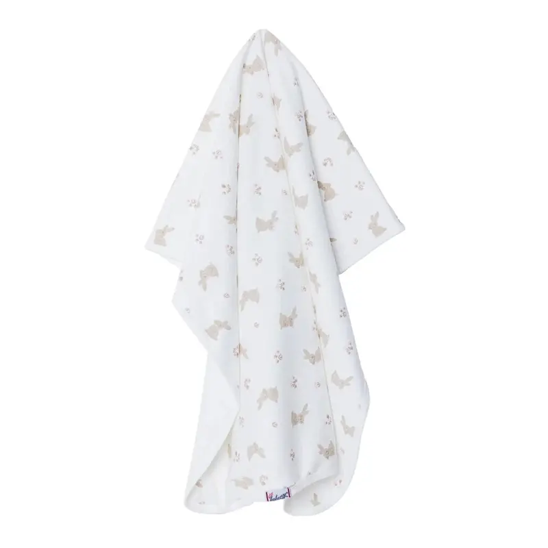 Baby Girl Cotton Jersey Blankets Bunny Print - Ecru 1