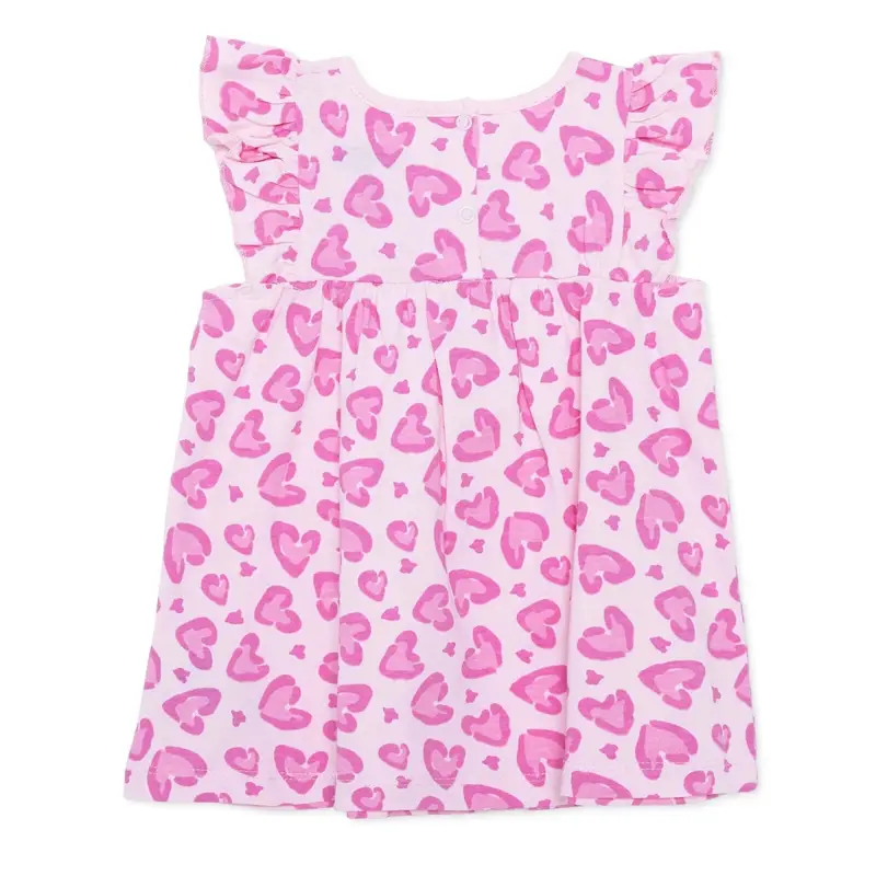 Baby Girl Dress Animal Print Snap Fastening Crew Neck Short Sleeve - Pink Printed 2