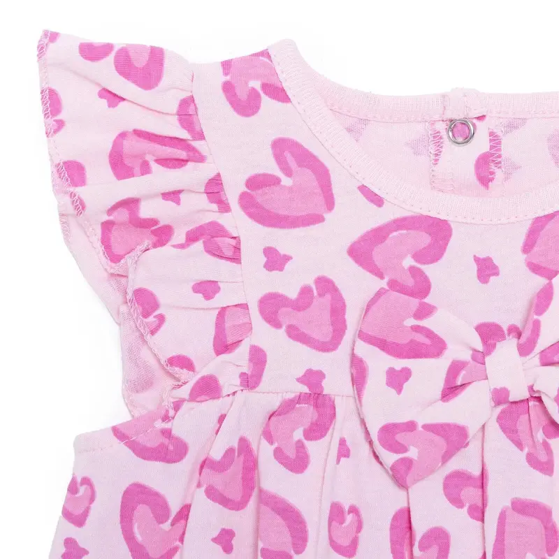 Baby Girl Dress Animal Print Snap Fastening Crew Neck Short Sleeve - Pink Printed 4