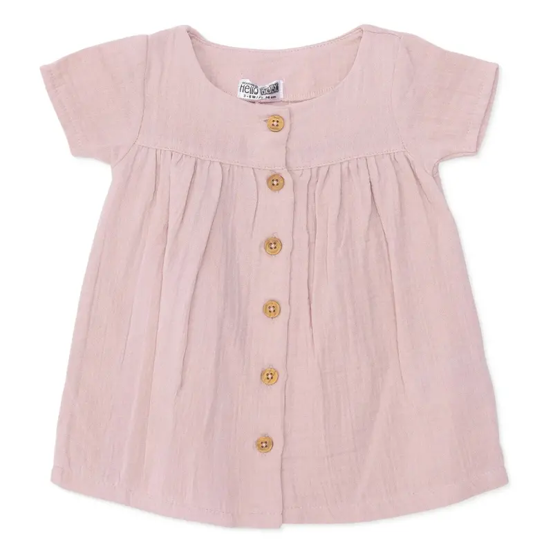 Baby Girl Dress Buttoned Crew Neck Short Sleeve - Powder 1