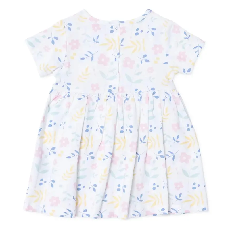 Baby Girl Dress Floral Print Snap Fastening Crew Neck Short Sleeve - Ecru Printed 2