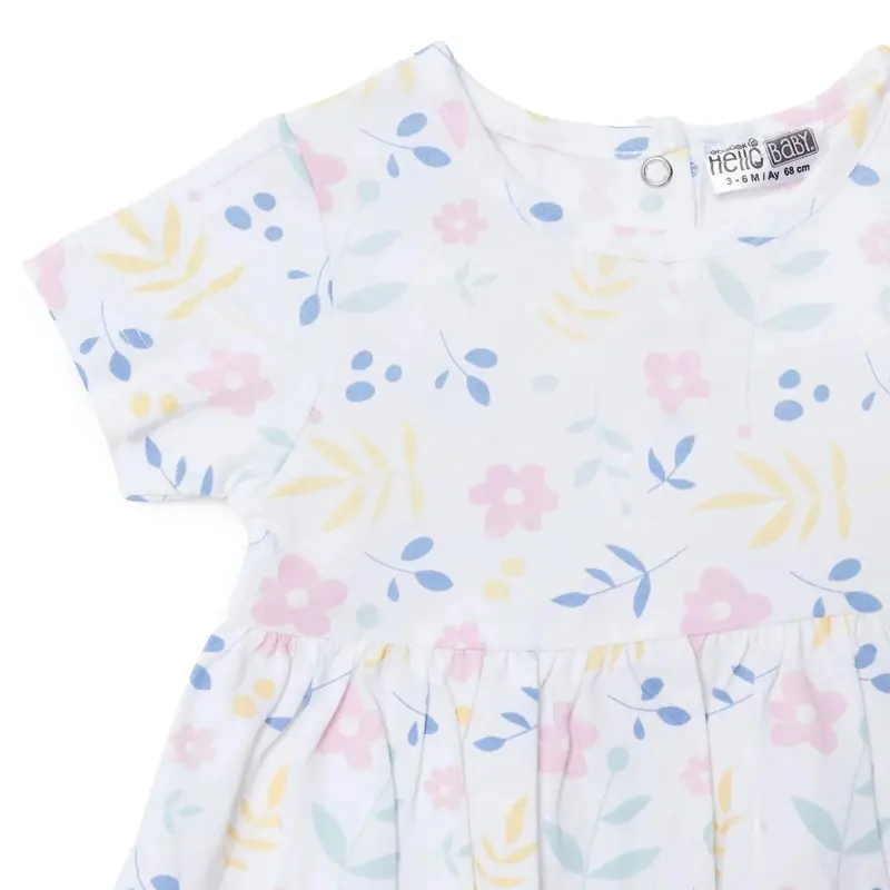 Baby Girl Dress Floral Print Snap Fastening Crew Neck Short Sleeve - Ecru Printed 4