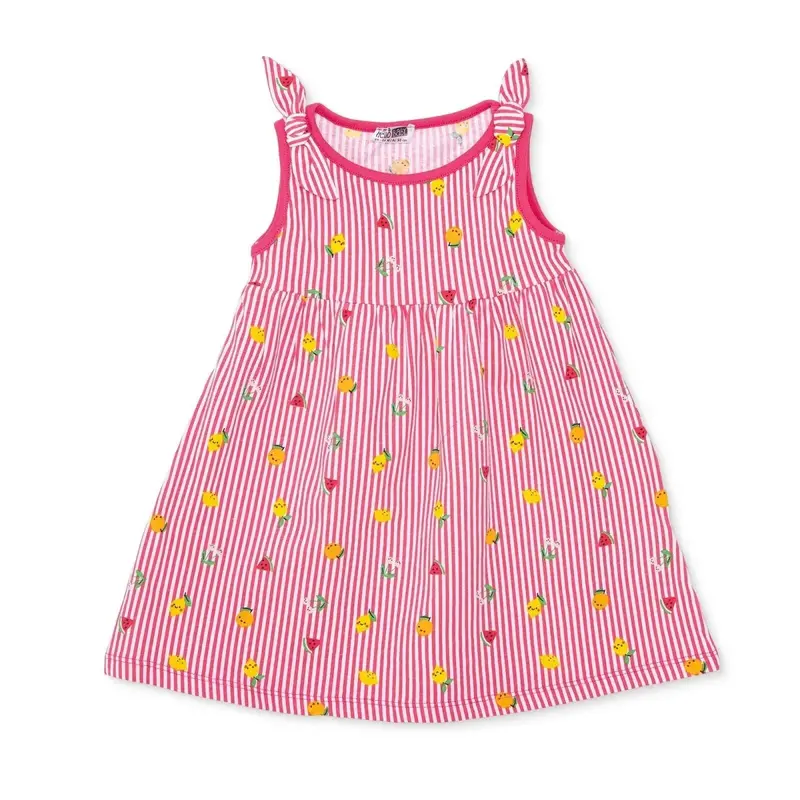 Baby Girl Dress Fruit Print Crew Neck Strappy - Ecru Printed 1