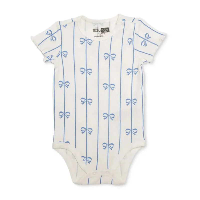 Baby Girl Short-Sleeve Bodysuit Bow Print Snap Fastening Crew Neck Short Sleeve - Ecru 1