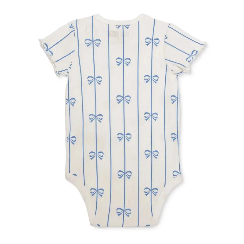 Baby Girl Short-Sleeve Bodysuit Bow Print Snap Fastening Crew Neck Short Sleeve - Ecru 2