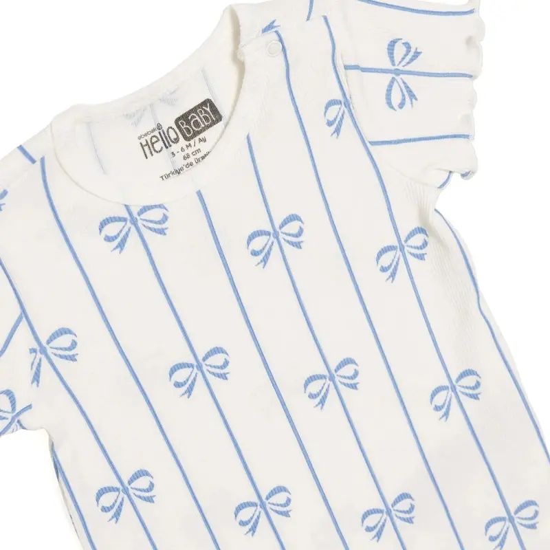 Baby Girl Short-Sleeve Bodysuit Bow Print Snap Fastening Crew Neck Short Sleeve - Ecru 3