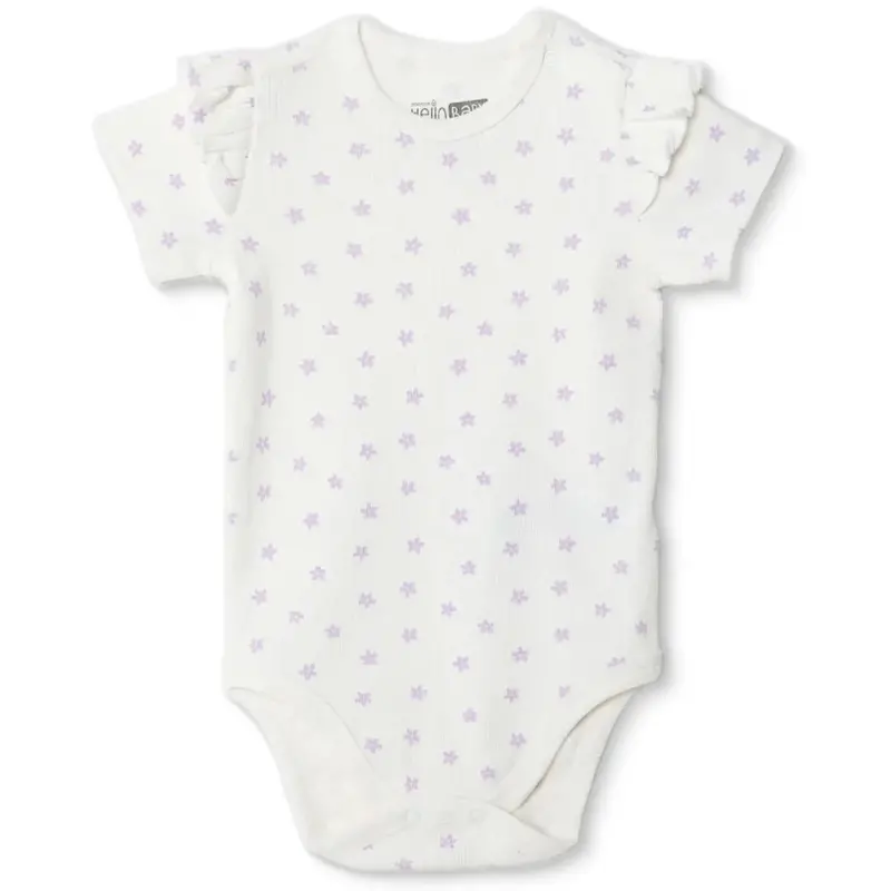 Baby Girl Short-Sleeve Bodysuit Floral Print Snap Fastening Crew Neck - Ecru 1