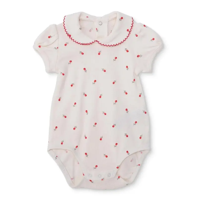 Baby Girl Short-Sleeve Bodysuit Floral Print Snap Fastening Peter Pan Collar - Ecru 1