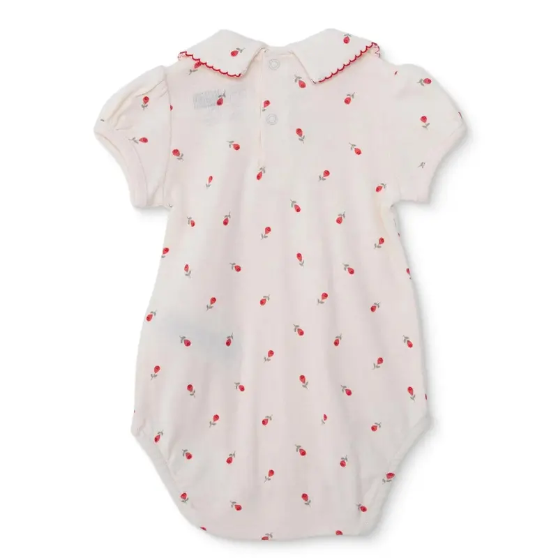 Baby Girl Short-Sleeve Bodysuit Floral Print Snap Fastening Peter Pan Collar - Ecru 2