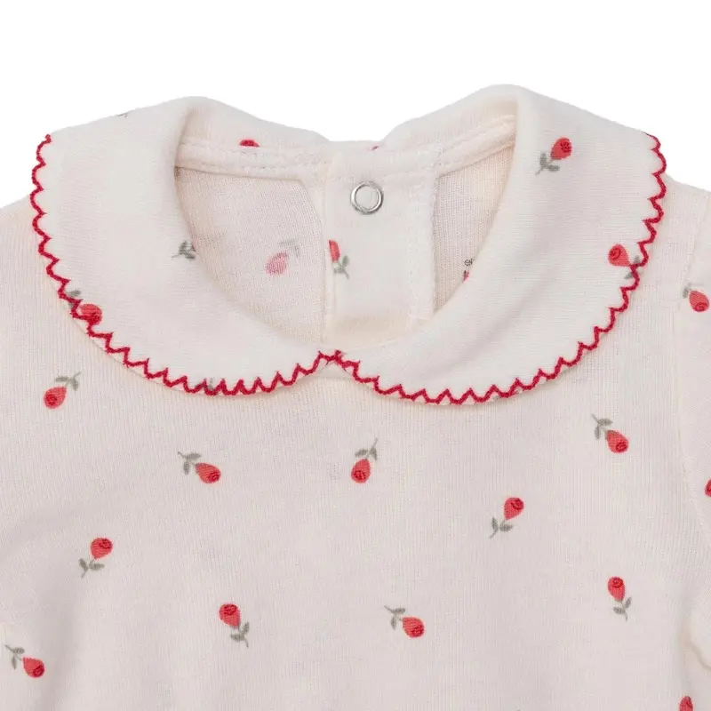 Baby Girl Short-Sleeve Bodysuit Floral Print Snap Fastening Peter Pan Collar - Ecru 3