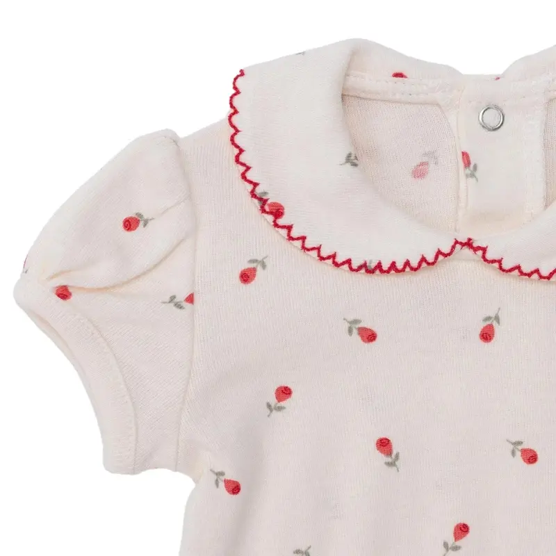 Baby Girl Short-Sleeve Bodysuit Floral Print Snap Fastening Peter Pan Collar - Ecru 4