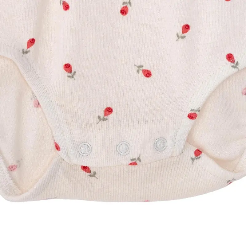 Baby Girl Short-Sleeve Bodysuit Floral Print Snap Fastening Peter Pan Collar - Ecru 5