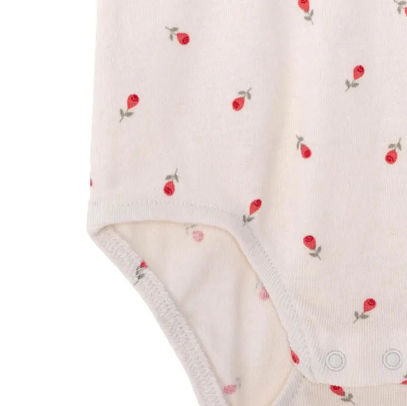Baby Girl Short-Sleeve Bodysuit Floral Print Snap Fastening Peter Pan Collar - Ecru 6