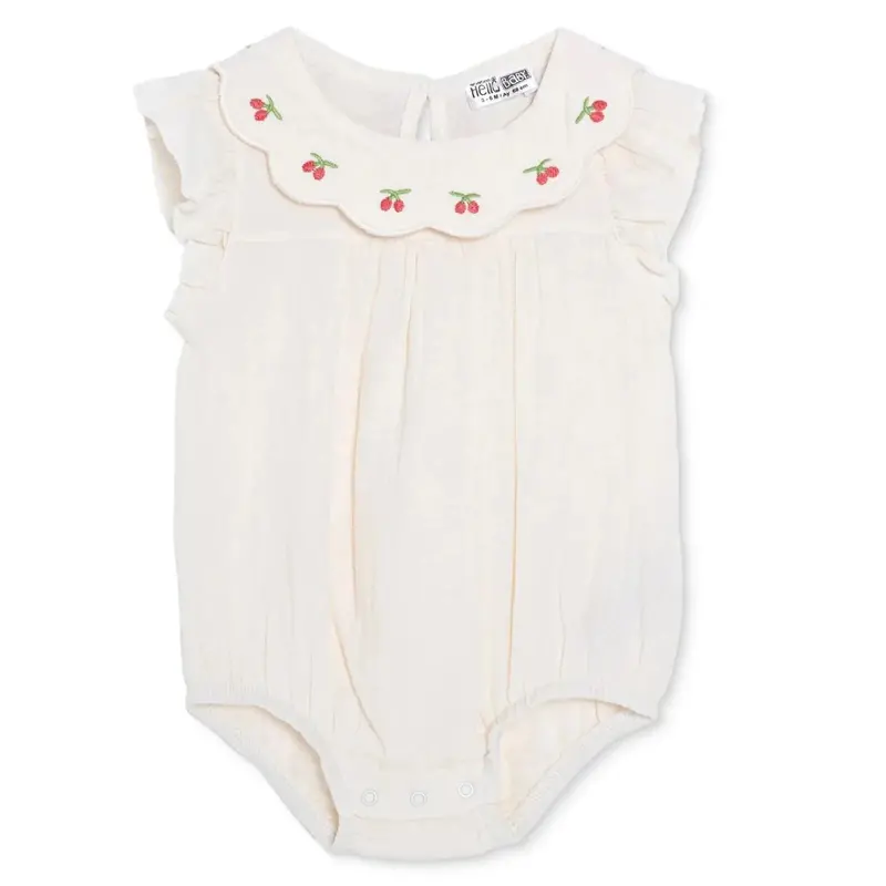 Baby Girl Short-Sleeve Bodysuit Snap Fastening Crew Neck - Ecru 1