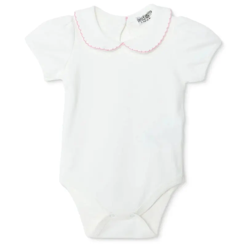 Baby Girl Short-Sleeve Bodysuit Snap Fastening Peter Pan Collar - Ecru 1