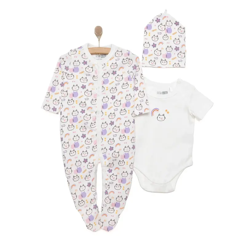 Baby Girl Sleepsuit Bodysuit & Hat Set - Ecru 1