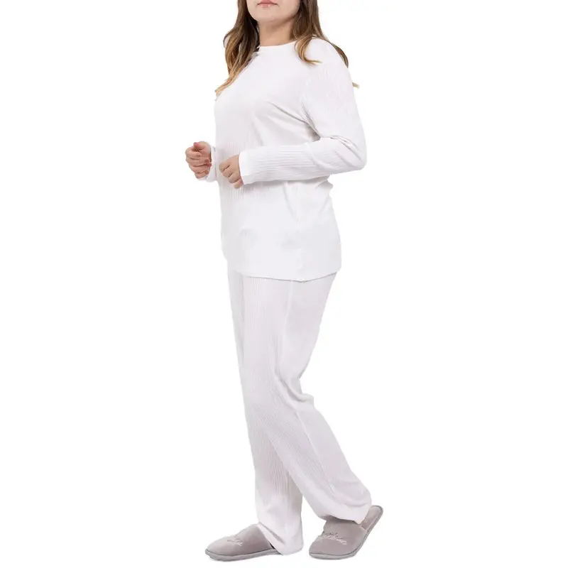 Baby Mom Mother Pyjama Set Crew Neck Full Length Long Sleeve - Ecru 1