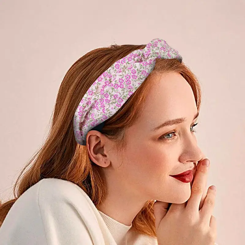 Banda Elástica Para El Cabello Con Estampado De Flores Color Rosa 1