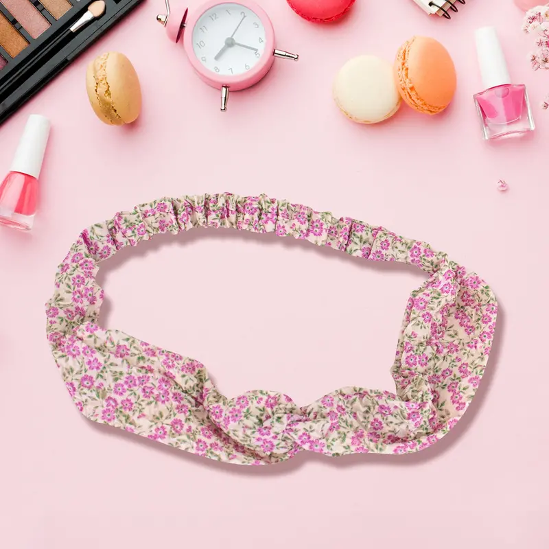 Banda Elástica Para El Cabello Con Estampado De Flores Color Rosa 2