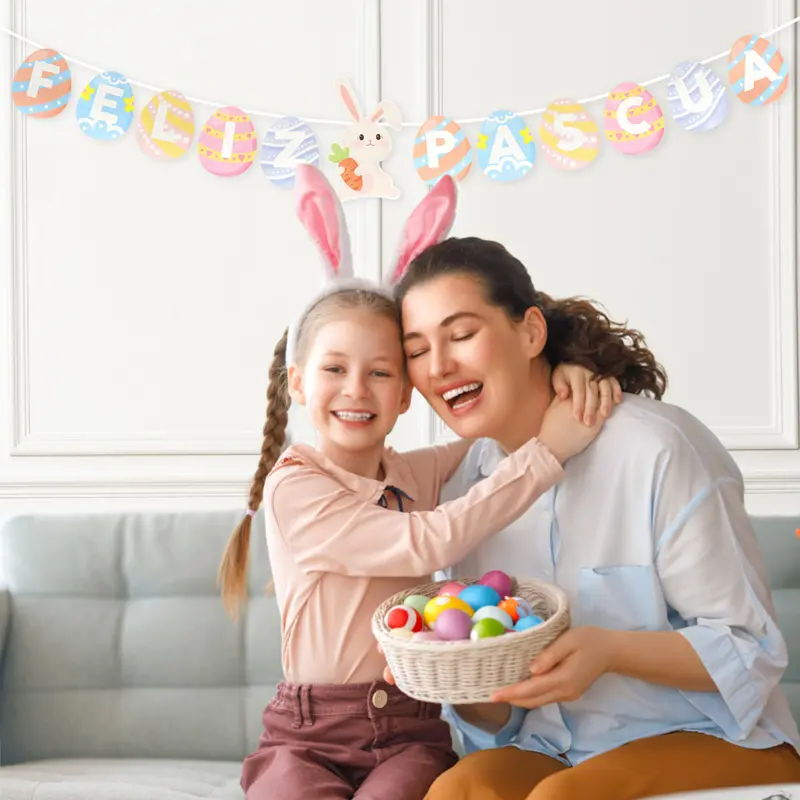 Banner Decorativo "Feliz Pascua" En Forma De Huevitos 1