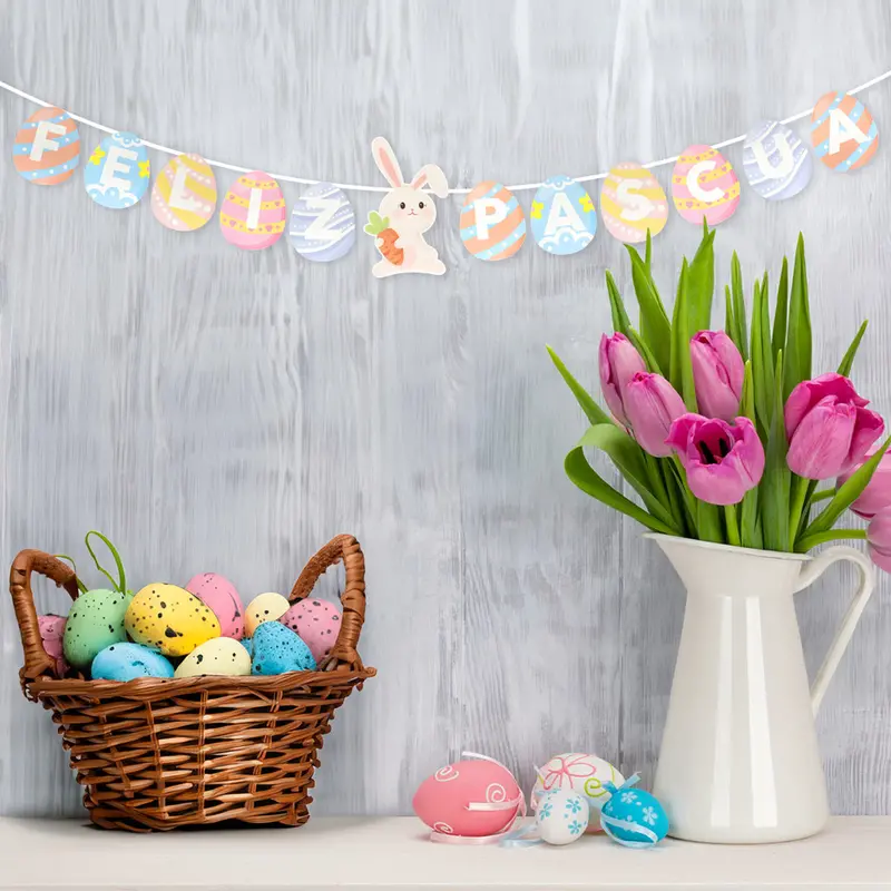 Banner Decorativo "Feliz Pascua" En Forma De Huevitos 2