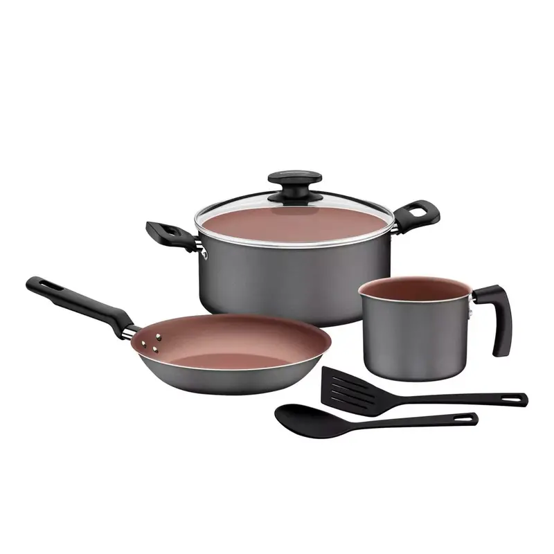 Batería De Cocina Tramontina, Color Gris Claro, 6Pzas 1