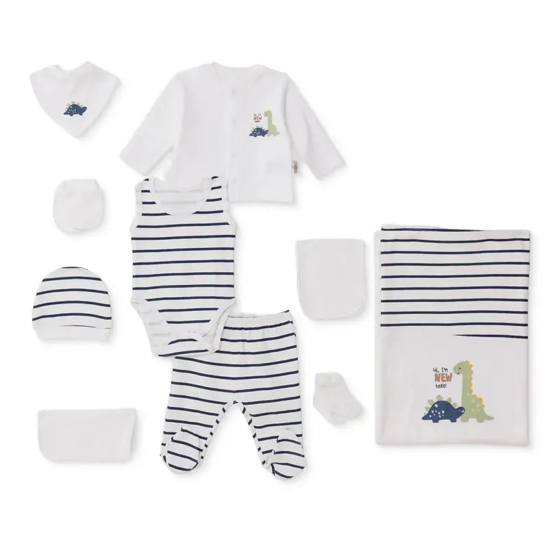 Bebbek Boys 10Pcss Newborn Set Animal With Poppers V-Neck Long Leg Long Sleeve - Ecru 1
