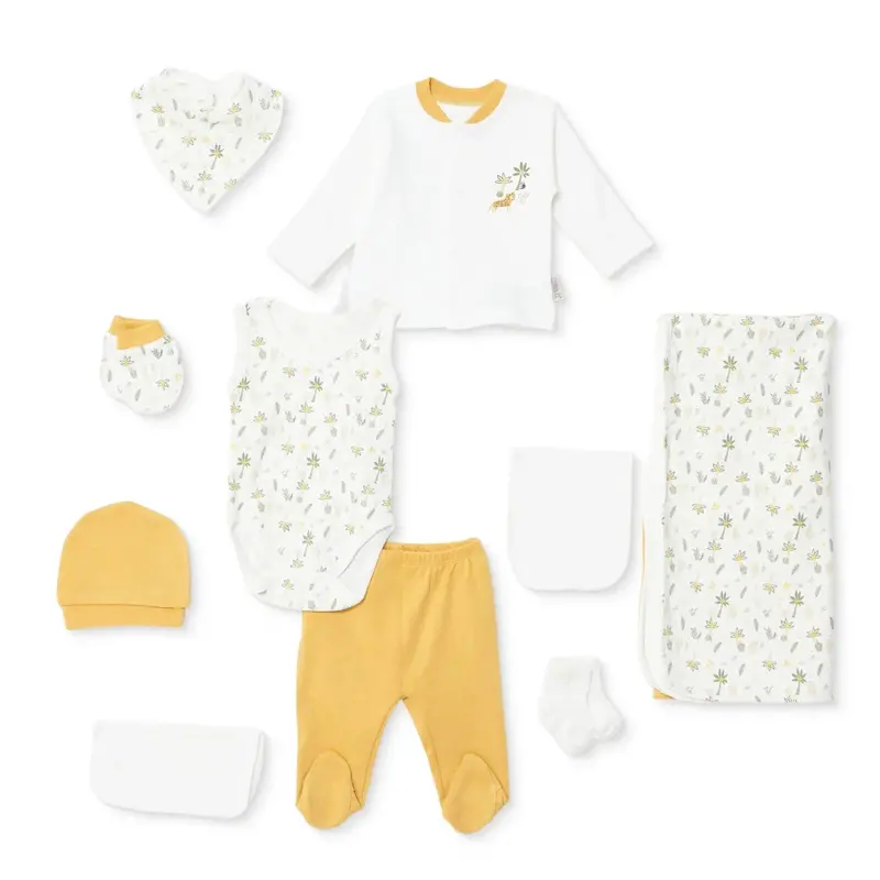 Bebbek Boys 10Pcss Newborn Set Animal With Poppers V-Neck Long Leg Long Sleeve - Ecru 1