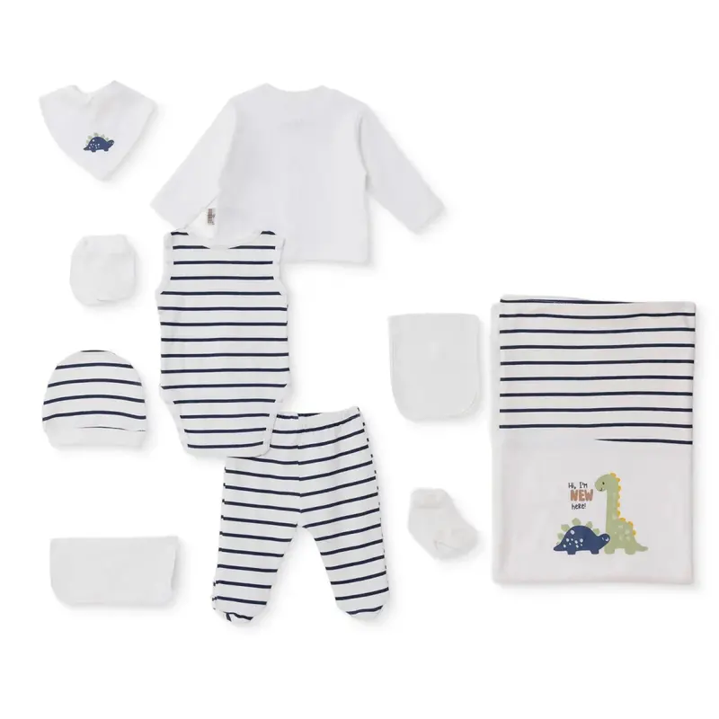 Bebbek Boys 10Pcss Newborn Set Animal With Poppers V-Neck Long Leg Long Sleeve - Ecru 2