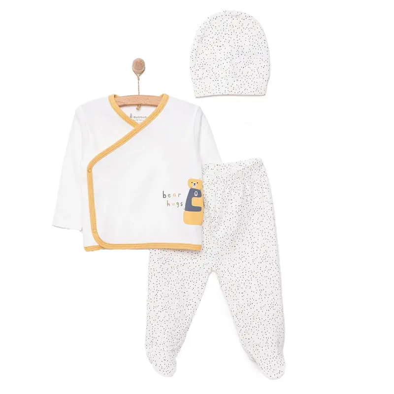 Bebbek Boys Vest Hat & Footed Bottom Set Peter Pan Collar - Ecru 1