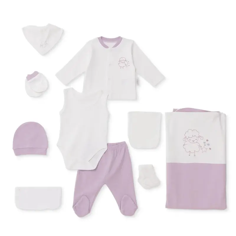 Bebbek Girls 10Pc Newborn Set Animal With Poppers V-Neck Long Leg Long Sleeve - Ecru 1