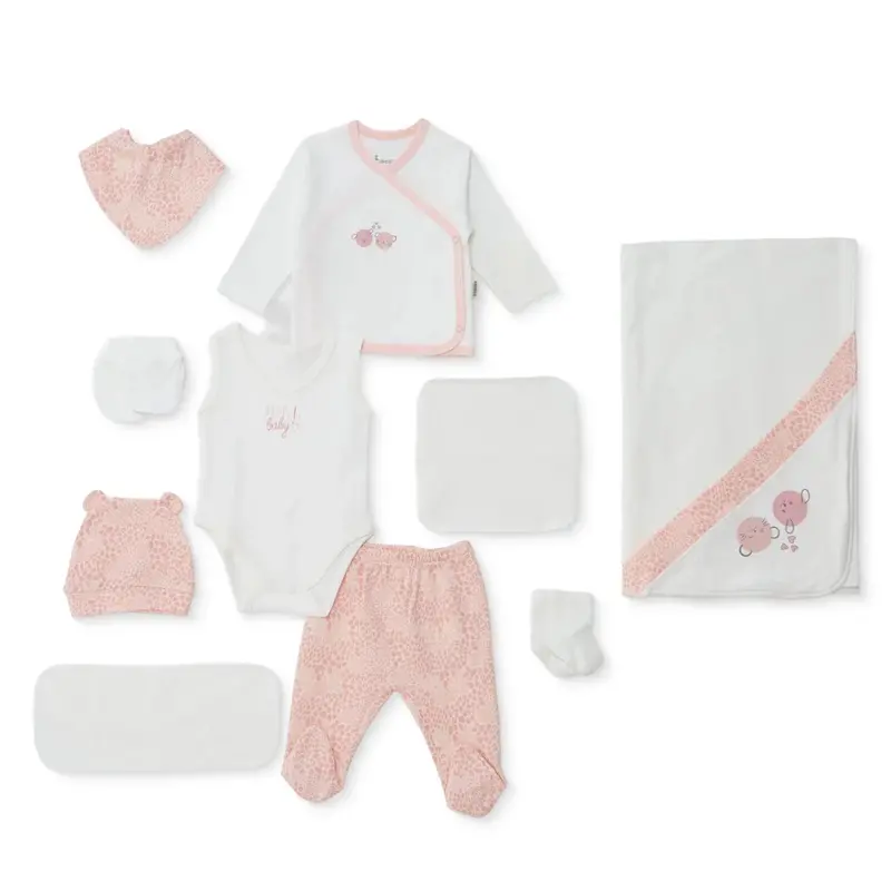 Bebbek Girls 10Pc Newborn Set Animal With Poppers V-Neck Long Leg Long Sleeve - Ecru 1