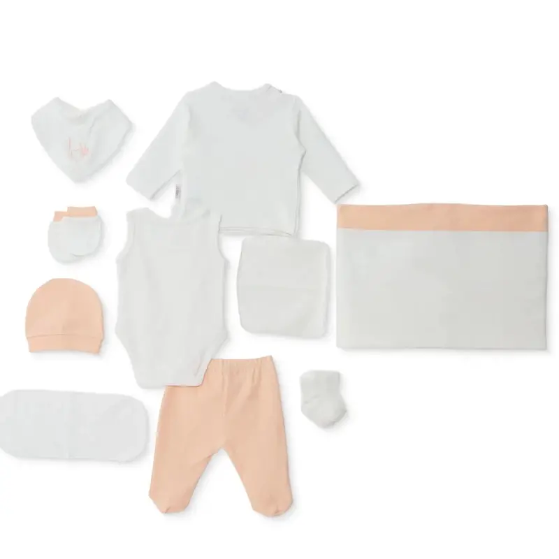 Bebbek Girls 10Pc Newborn Set Heart With Poppers V-Neck Long Leg Long Sleeve - Ecru 2