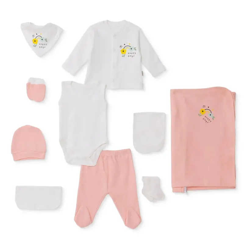 Bebbek Girls 10Pcss Newborn Set Animal With Poppers V-Neck Long Leg Long Sleeve - Ecru 1