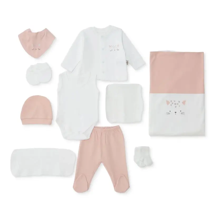 Bebbek Girls 10Pcss Newborn Set Animal With Poppers V-Neck Long Leg Long Sleeve - Ecru 1