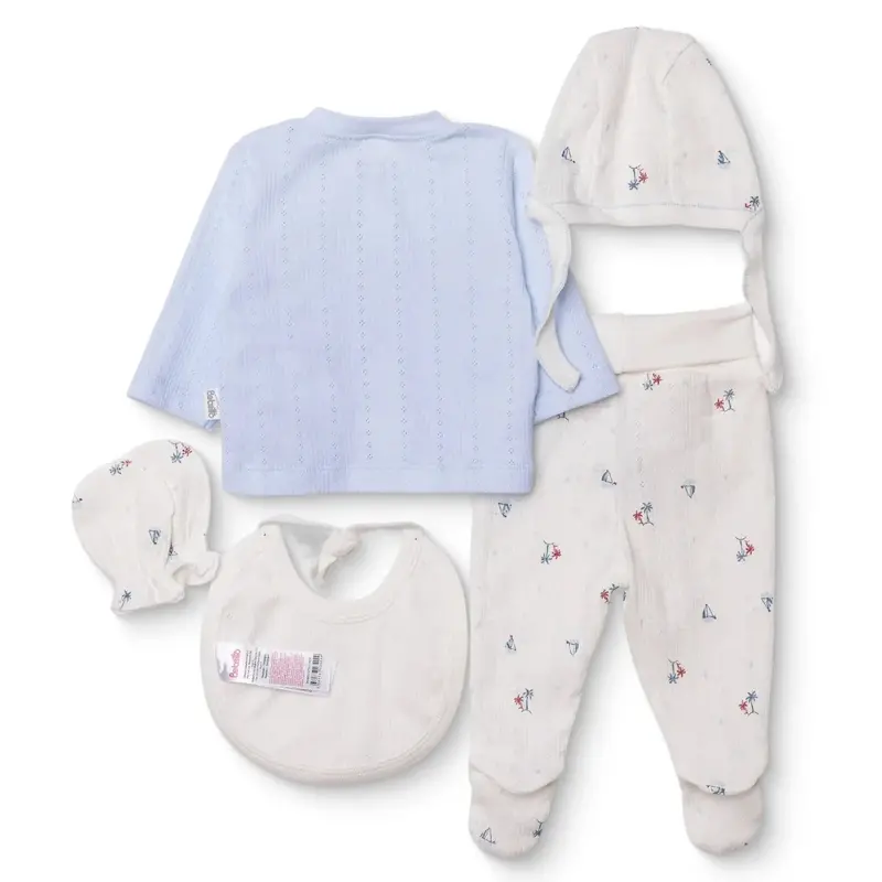 Bebetto Boys 5-Piece Newborn Hospital Set Nautical Print Snap Fastening Palm In The Sea Crew Neck Fu - Blue 2
