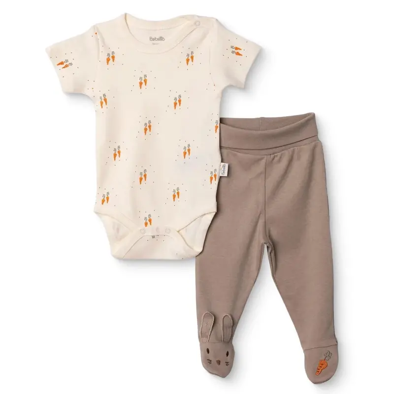 Bebetto Boys Bodysuit & Footed Bottom Set Animal Print Snap Fastening Baby Carrot Crew Neck Full Len - Brown 1