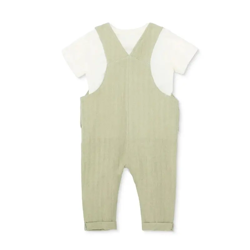 Bebetto Boys Dungarees & T-Shirt Buttoned Adventure Crew Neck Full Length Long Sleeve - Green 2