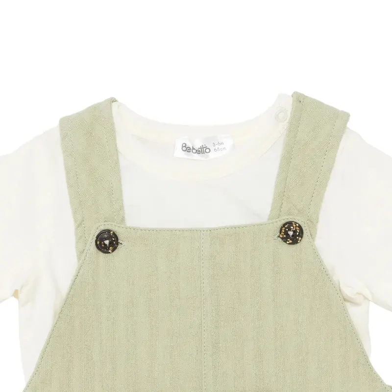 Bebetto Boys Dungarees & T-Shirt Buttoned Adventure Crew Neck Full Length Long Sleeve - Green 4