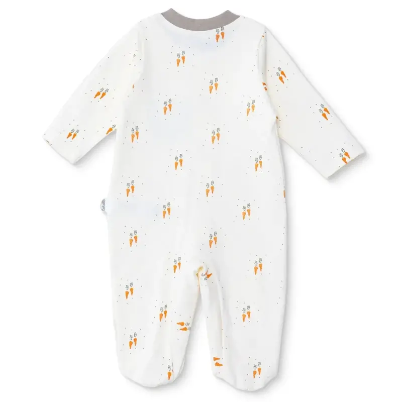 Bebetto Boys Footed Sleepsuit Animal Print Snap Fastening Baby Carrot Crew Neck Full Length Long Sle - Ecru 2